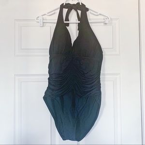 Black One Piece Swimsuit with Ruching